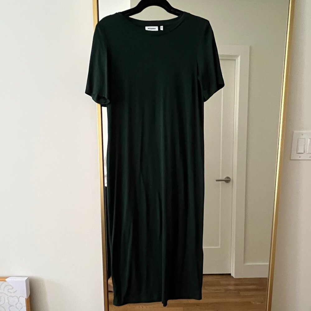 Weekday Beyond longline t-shirt dress in bottle green